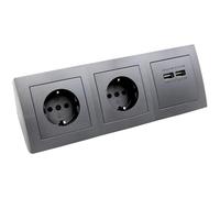 MC Power Flair - Bloque de 2 enchufes con 2 enchufes USB-A, Cable de 15 cm, 230 V ~ 16 A, Esquina para Oficina, Escritorio, Cocina, Antracita Mate