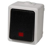 MC POWER - Interruptor de orientación para ambientes húmedos, interruptor de control Taff I, lámpara roja 250 V ~/10 A, IP44 adecuado para exteriores, color gris con interruptor negro