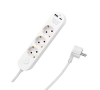 MC Power - Regleta | Plástico | 3 tomas | HK3 | USB-C con PD 20W, cable de 1,5 m, blanco