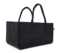MC-Trend Bolsa de fieltro en negro para leña de chimenea, cesta de fieltro, cesta de la compra, cesta de madera, para periódicos, leña de chimenea, 50 x 25 x 25 cm