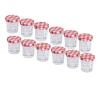 MC-Trend Set de 12 mini tarros de mermelada 30ml con tapa de rosca a cuadros rojos - frascos de vidrio con sello hermético, ideales para mermeladas, miel, especias y manualidades DIY