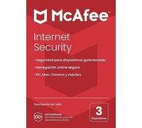 McAfee Internet Security 2024 | 3 dispositivos | Software antivirus de seguridad en Internet | PC/Mac/iOS/Android|Suscripción de 1 año | Código de activación por correo electrónico