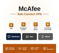McAfee Safe Connect VPN - 5 Dispositivos - 1 Año