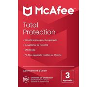 McAfee Total Protection para 3 dispositivos, 2025 |12 meses | VPN segura, el software de seguridad incluye antivirus, gestor de contraseñas, supervisión de identidad | Entrega por correo