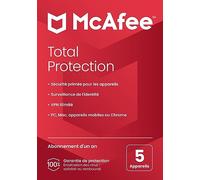 McAfee Total Protection para 5 dispositivos, 2025 |12 meses | VPN segura, el software de seguridad incluye antivirus, gestor de contraseñas, supervisión de identidad | Entrega por correo