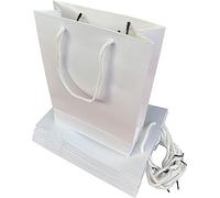 MCalle Bolsas de papel de estraza en color blanco, 10 bolsas de papel con asa, bolsas de transporte para cumpleaños, bodas (M vertical))