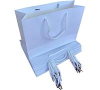 MCalle Bolsas de papel kraft en color blanco, 10 bolsas de papel con asa, para cumpleaños, bodas (M horizontal))