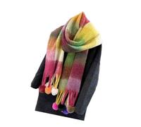 MCAOAL Bufanda multicolor con detalles de felpa Pañuelo ligero con bloques de color Clima frío Ropa diaria Ropa casual para fiestas Pañuelo para cuello