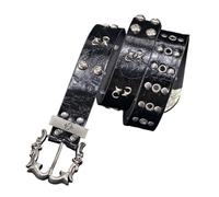 MCAOAL Cinturón ajustable para mujer con dije punk con tachuelas para jeans Correa de cintura de PU Cinturón para jeans Hebillas de metal de PU ajustable
