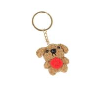 MCAOAL compacto del llavero del cachorro del ganchillo, accesorio del bolso del perro con acento del corazón rojo y textura del hilo para las bolsas o los tiradores de la cremallera
