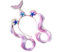 MCAOAL Tema de cuernos con cuernos de lentejuelas diadema con pelucas para niñas hermosa dibujos animados personajes temas diadema para niños fiesta de cumpleaños
