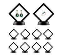 Mcbazel 10 Piezas de Soporte Flotante 3D Antipolvo con Base Redonda, Vitrina para Joyería con Película PE Transparente para Colecciones, Monedas, Joyería, Medallas - Negro, 7×7 cm