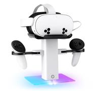 Mcbazel Base de Carga para Quest 3S/Quest 3/2, Estación de Carga USB-C de 15W para Gafas VR con Iluminación RGB y Soporte Vertical Antideslizante, Soporte de Exhibición VR Minimalista - Blanco