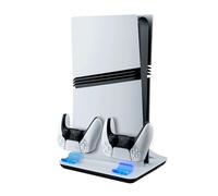 Mcbazel Base de Carga y Refrigeración para PS5/PS5 Pro, Estación de Carga y Refrigeración con 3 Velocidades y Luz LED para PlayStation 5 & PlayStation 5 Pro Digitales y de Discos - Blanco