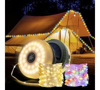 Mcbazel Cadena de Luces para Camping Solares 10M, Guirnalda Camping Recargable Luces para Decoraciones Navideñas Exterior Indoor con Mando a Distancia y 5 Modos de Iluminación para Decoración