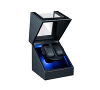 Mcbazel Caja Giratoria Automática para Relojes Dual, Estuche de Almacenamiento para 2 Relojes de Cuero PU con 5 Modos de Rotación, Carga por USB y Luz LED Azul - Negro