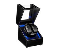 Mcbazel Caja Giratoria Automática para Relojes Dual - Watch Winder Estuche de Almacenamiento para 2 Relojes de Cuero PU con 4 Modos de Rotación, Carga por USB y Luz LED Azul - Negro