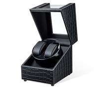 Mcbazel Caja Giratoria para 2 Relojes,Watch Winder Automático Caja Giratoria para Relojes de Pulsera con 2 Ranuras, Diseño de Piel de Cocodrilo - Negro