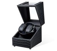 Mcbazel Caja Giratoria para 2 Relojes,Watch Winder Automático Caja Giratoria para Relojes de Pulsera con 2 Ranuras, Diseño de Piel de Cocodrilo - Negro