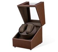 Mcbazel Caja Giratoria para 2 Relojes,Watch Winder Automático Caja Giratoria para Relojes de Pulsera con 2 Ranuras, Diseño de Piel de Cocodrilo - Marrón