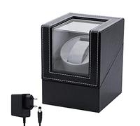 Mcbazel Cajas Giratorias para Relojes Automáticos, Enrollador de Relojes Silencioso Motor, Watch Winder Doble Alimentación (Adaptador/Batería), Acabado en Cuero PU - Negro
