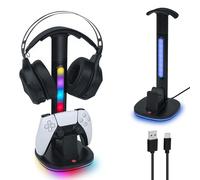 Mcbazel Cargador para Controlador PS5 DualSense, con Iluminación RGB Versátil y Soporte para Auriculares, Compatible con Mandos PS5 DualSense