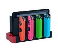 Mcbazel Cargador para Nintendo Switch, Base de Carga 4 Joy-Con con LED | Cargador Mandos Switch y Estación de Carga para Switch OLED, 4 Ranuras A B C D, USB 2.0, Rojo y Azul