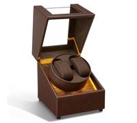 Mcbazel Dual Watch Winder, Cajas Giratorias para Relojes con Luz LED, Estuche para Relojes de Doble Posición, Modos de Rotación Bidireccional, Relojero Automático Almacenamiento - Marrón