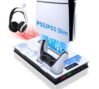 Mcbazel Estación de Carga Soporte para PS5, Soporte de Carga Vertical para Enfriador con Ventilador de 3 Velocidades, Controlador Carga Rápida Indicadores/Puerto USB para PlayStation 5 Pro