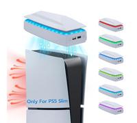 Mcbazel Estación de Refrigeración para PS5 Slim CFI-2016AB con Ventilador Superior Ajustable de 3 Velocidades y Iluminación RGB, Cubierta Antipolvo Ventilador - Blanco(No para PS5/PS5 Pro)