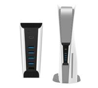 Mcbazel Hub de 5 Puertos USB 2.0 para Consola PS5 Digital/UHD Edition, Hub de Expansión Multipuerto de Alta Velocidad para Transferencia de Datos y USB-C Carga Rápida - Negro (No per PS5 Slim)