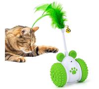 Mcbazel Juguete Automático para Gatos, Juguete Interactivo con Plumas e Infrarrojos con Campana, Ruedas Giratorias de 360° y Masaje, ABS/Silicona Seguro - Color Verde