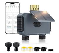 Mcbazel Programador de Riego Solar de 2 Zonas, Temporizador de Agua Inteligente WiFi con Panel Solar Recargable para Jardín et Césped, Resistente al Agua IP55, Compatible con App Smart Life