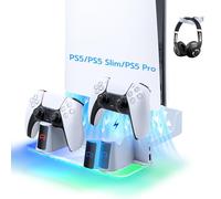 Mcbazel Soporte de pared RGB para consola de juegos PS5 Slim/PS5 Pro/PS5 Estación de Carga Dual para Controladores Montada en la Pared con LED para Playstation 5/PS5 Slim Digital/Disc/PS5 Pro - Blanco