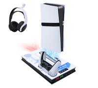 Mcbazel Vertical Soporte de Enfriamiento para PS5/Slim/Pro, Estación de Carga con Ventilador, Controlador Carga Rápida Indicadores/Puerto USB para PlayStation 5