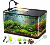MCCKLE Kit de iniciación de pecera de 5 galones con bomba de aire de red ligera para plantas acuáticas y guijarros, pecera pequeña Betta para camarones, Guppy y Tetra de neón, acuario de escritorio
