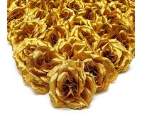 Mcclellanty Flores Artificiales de Seda Rosa Cabezas de Flores, 50 Piezas para Decoración de Álbum de Ropa de Sombrero, Decoración de Boda (Oro)