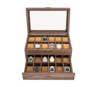 MccoMMon Caja de reloj con 24 compartimentos, soporte para joyas para hombres, caja expositora para relojes, caja de reloj de doble capa para hombre y mujer, estuche para relojes, almohadilla