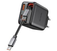 Mcdodo Cargador USB C 35W con Cable Retráctil, Más Rápido Que 30W, Cargador Rápido GAN 3 Puertos PD, Compatible con iPhone 17/16/15/14, Galaxy, MacBook Pro, iPad