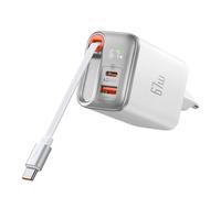 Mcdodo - Cargador USB C GaN 67W con pantalla digital y cable retráctil, cargador rápido de 3 puertos compatible con iPhone 15/14, Samsung, MacBook, Google Pixel, Xiaomi