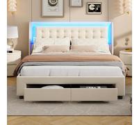MCDSAJ Base de cama tapizada de 140 x 190 cm, tamaño matrimonial, respaldo de ala cómodo con botón, marco de cama de plataforma con cajones de almacenamiento, cama de almacenamiento elevable, soporte