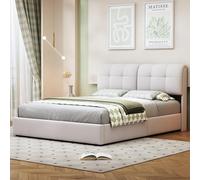 MCDSAJ Base de cama tapizada de franela tamaño matrimonial/queen, marco de cama doble con cabecera cuadrada gruesa con respaldo de alas, cama de almacenamiento elevable, soporte de listones de madera
