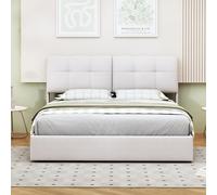 MCDSAJ Base de cama tapizada de franela tamaño matrimonial/queen, marco de cama doble con cabecera cuadrada gruesa con respaldo de alas, cama de almacenamiento elevable, soporte de listones de madera