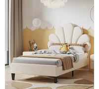 MCDSAJ Marco de cama individual con cabecera ajustable, cama de plataforma tapizada de tela de terciopelo, marco de cama de tamaño individual con cabecera similar a pétalos, soporte de listones de