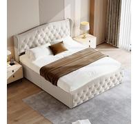 MCDSAJ Marco de cama tapizado, base de cama de plataforma de terciopelo, cama tapizada de tamaño matrimonial, cama doble con botones y remaches capitoné, marco de cama de almacenamiento elevador (160