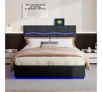 MCDSAJ Marco de cama tapizado tamaño matrimonial/queen/king con LED, marco de cama de almacenamiento elevable, marco de cama de plataforma con espacio de almacenamiento, soporte de listones de madera