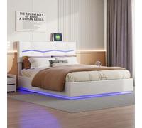 MCDSAJ Marco de cama tapizado tamaño matrimonial/queen/king con LED, marco de cama de almacenamiento elevable, marco de cama de plataforma con espacio de almacenamiento, soporte de listones de madera