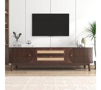 MCDSAJ Soporte de TV de nogal, mueble de TV de 170 cm con cajones de ratán y 2 armarios, armarios de centro de entretenimiento, consola de TV para dormitorio, sala de estar y oficina