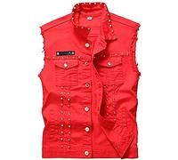 Mcdslrgo - Chaleco vaquero punk para hombre, sin mangas, con remaches