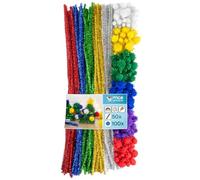 MCE-Commerce Juego, limpiapipas, 100, 10-25 mm, 50 Pompones Brillantes, 8 mm x 50 cm, carbón, divers